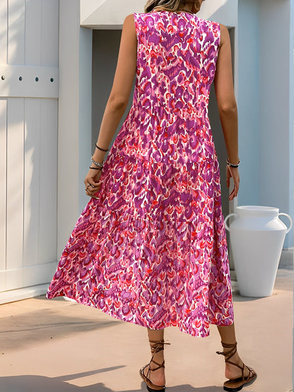 Graphic Sleeveless Tiered A-Line Midi Dress