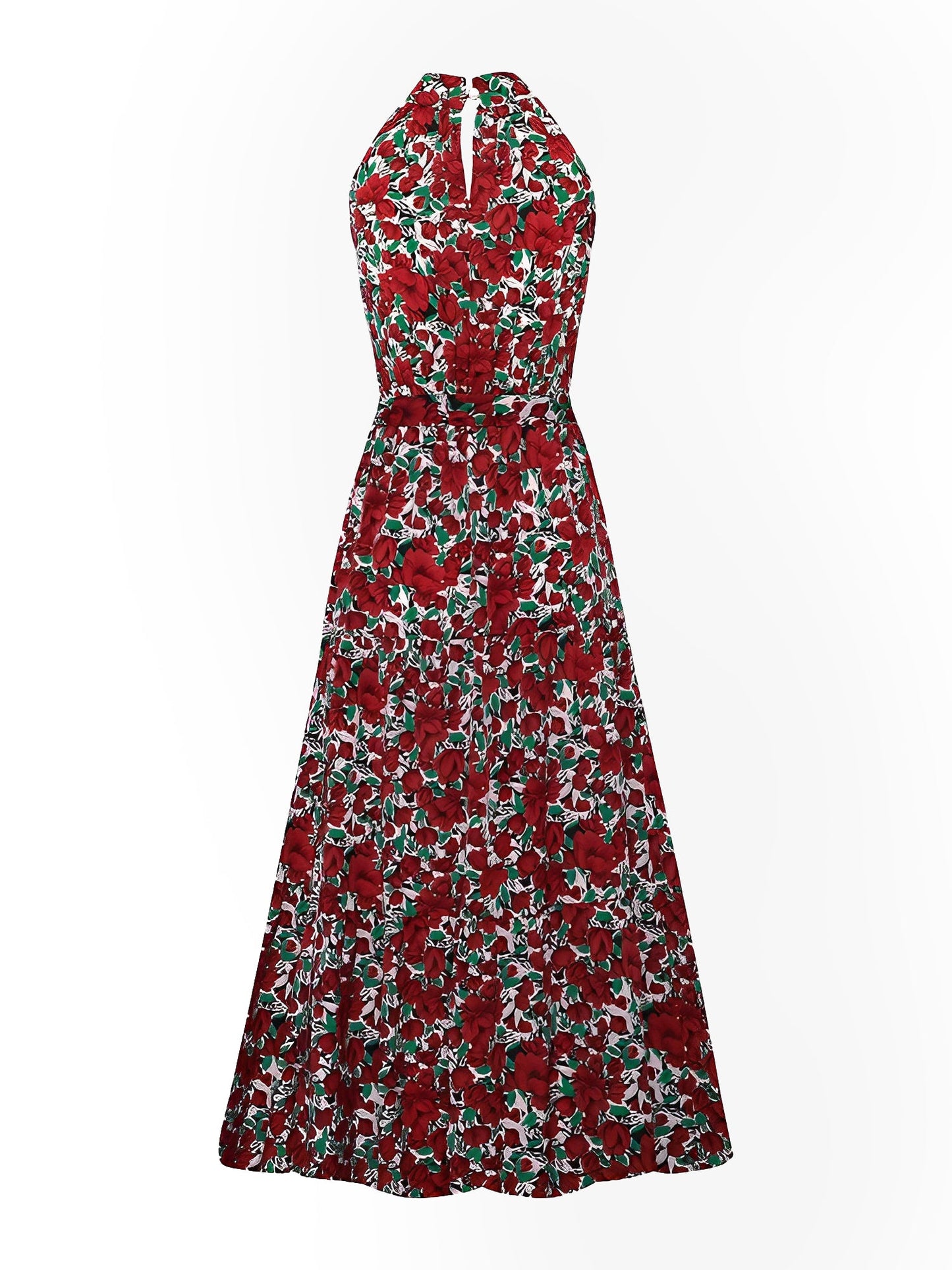 Floral Halter Sleeveless Tiered Maxi Dress