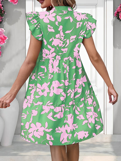 Ruffled Cap Sleeves Floral Mini Babydoll Dress