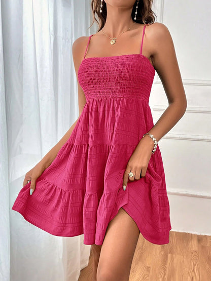 Spaghetti Strap Smocked Tiered Textured Dress