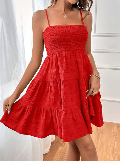 Spaghetti Strap Smocked Tiered Textured Dress