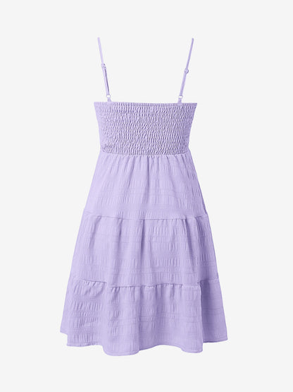 Spaghetti Strap Smocked Tiered Textured Dress