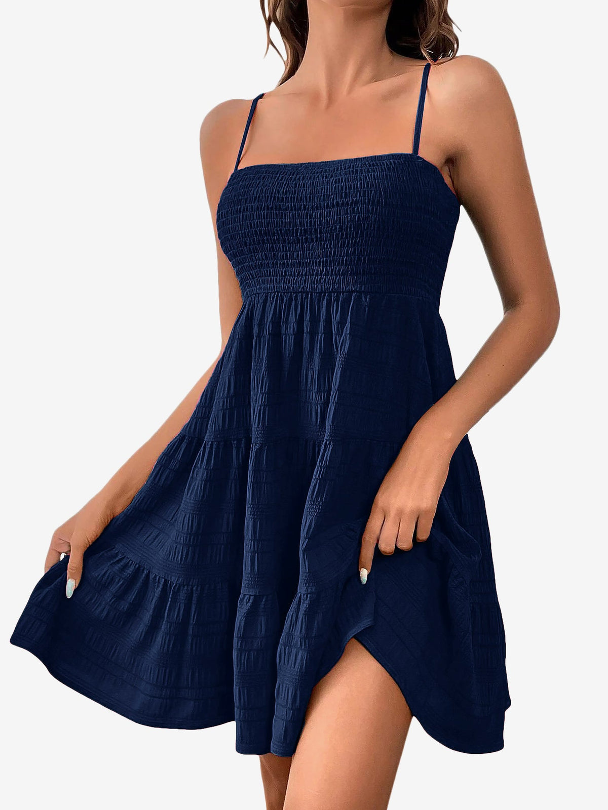 Spaghetti Strap Smocked Tiered Textured Dress