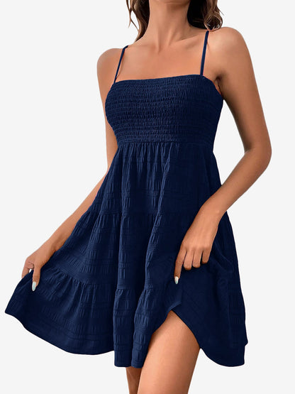 Spaghetti Strap Smocked Tiered Textured Dress
