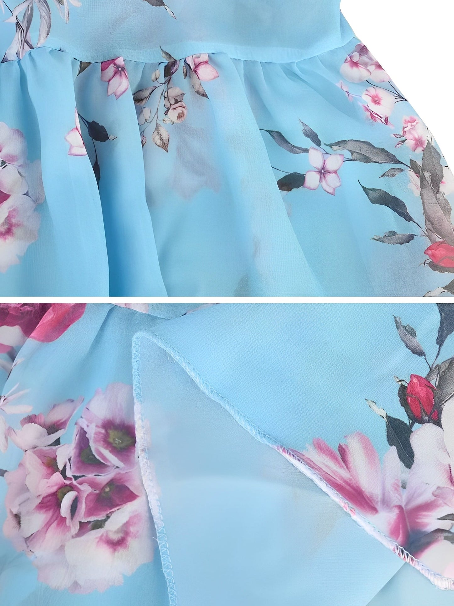 Romantic Floral Cold Shoulder Dress - Ruffle Trim Chiffon Mini