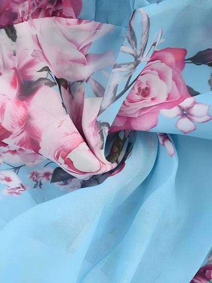 Romantic Floral Cold Shoulder Dress - Ruffle Trim Chiffon Mini