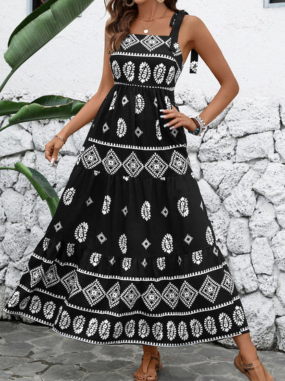 Boho Style Sleevesless Lace-Up Maxi Dress