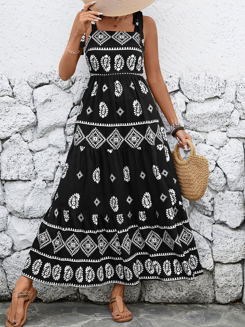 Boho Style Sleevesless Lace-Up Maxi Dress