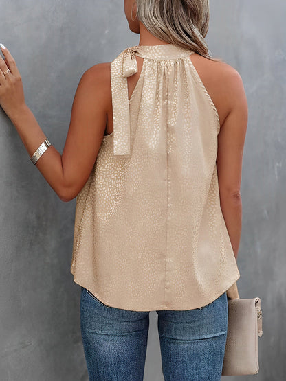 Halter Neck Leopard Sleeveless Satin Top