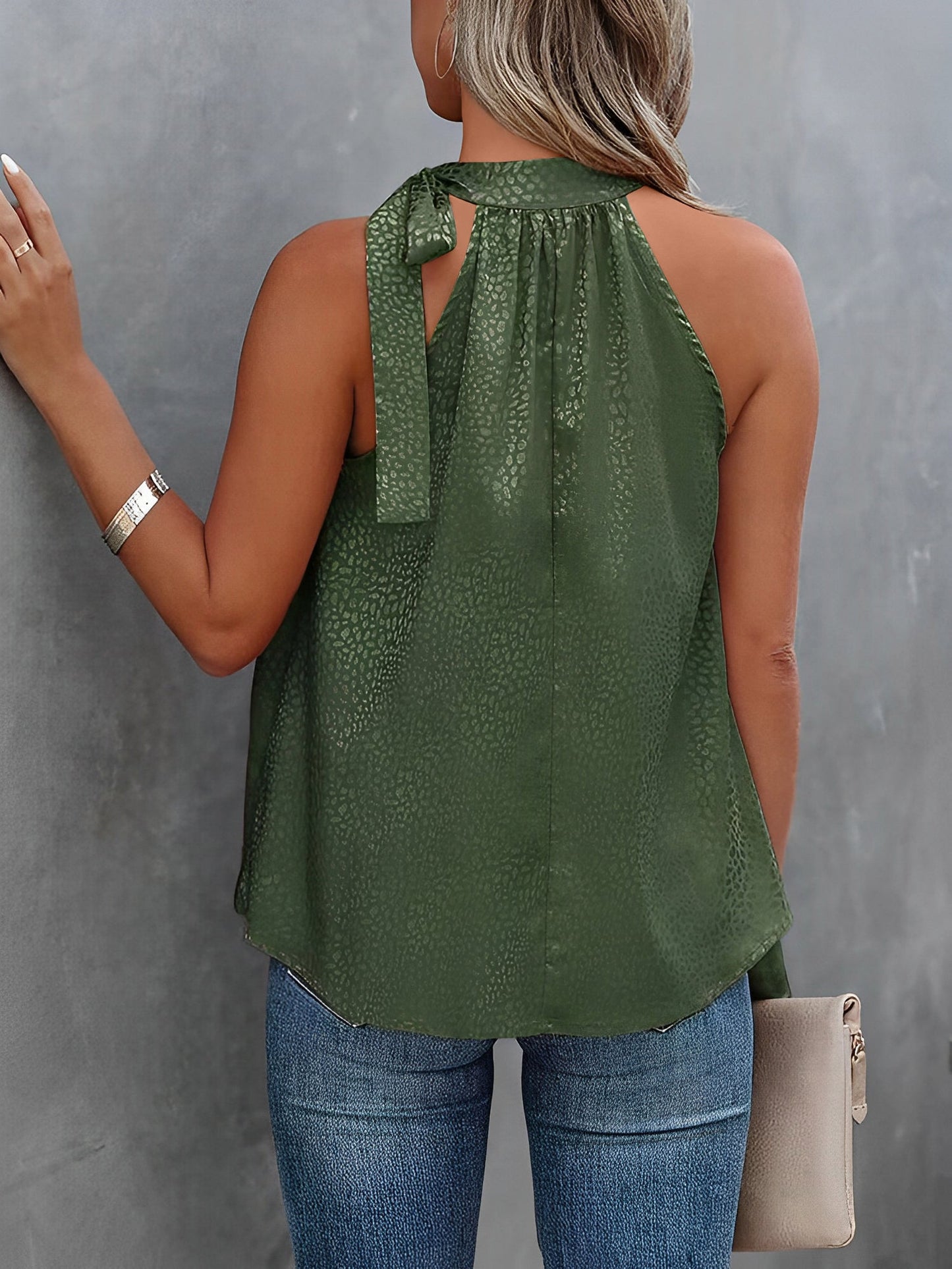 Halter Neck Leopard Sleeveless Satin Top
