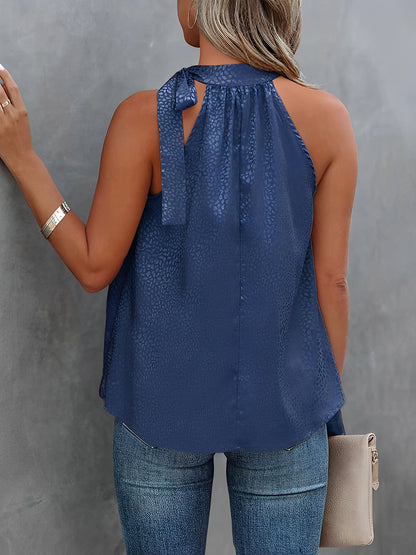 Halter Neck Leopard Sleeveless Satin Top