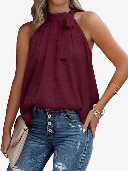 Halter Neck Leopard Sleeveless Satin Top