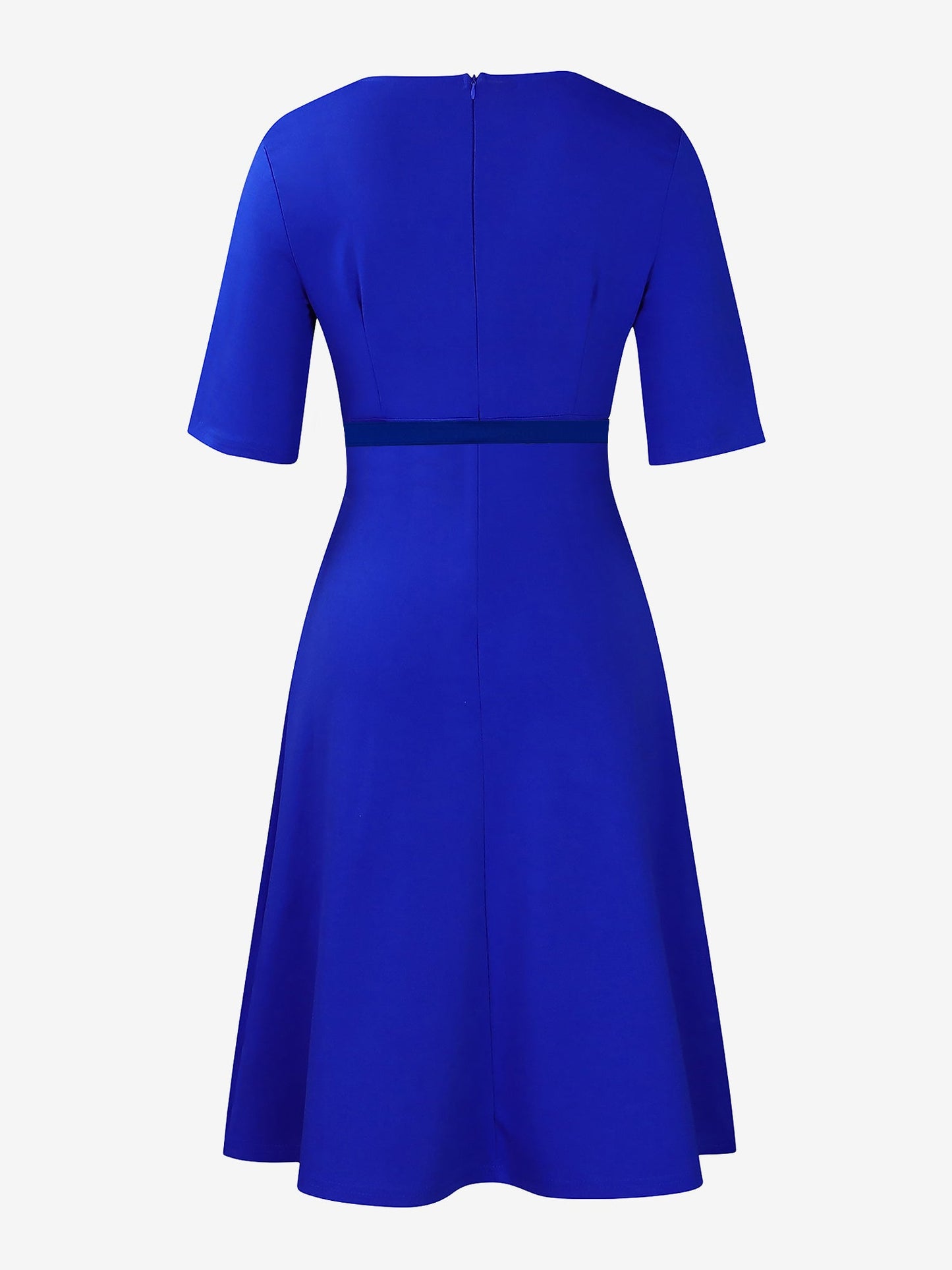 Solid Color 3/4 Sleeves Belted Pleated Midi Dress