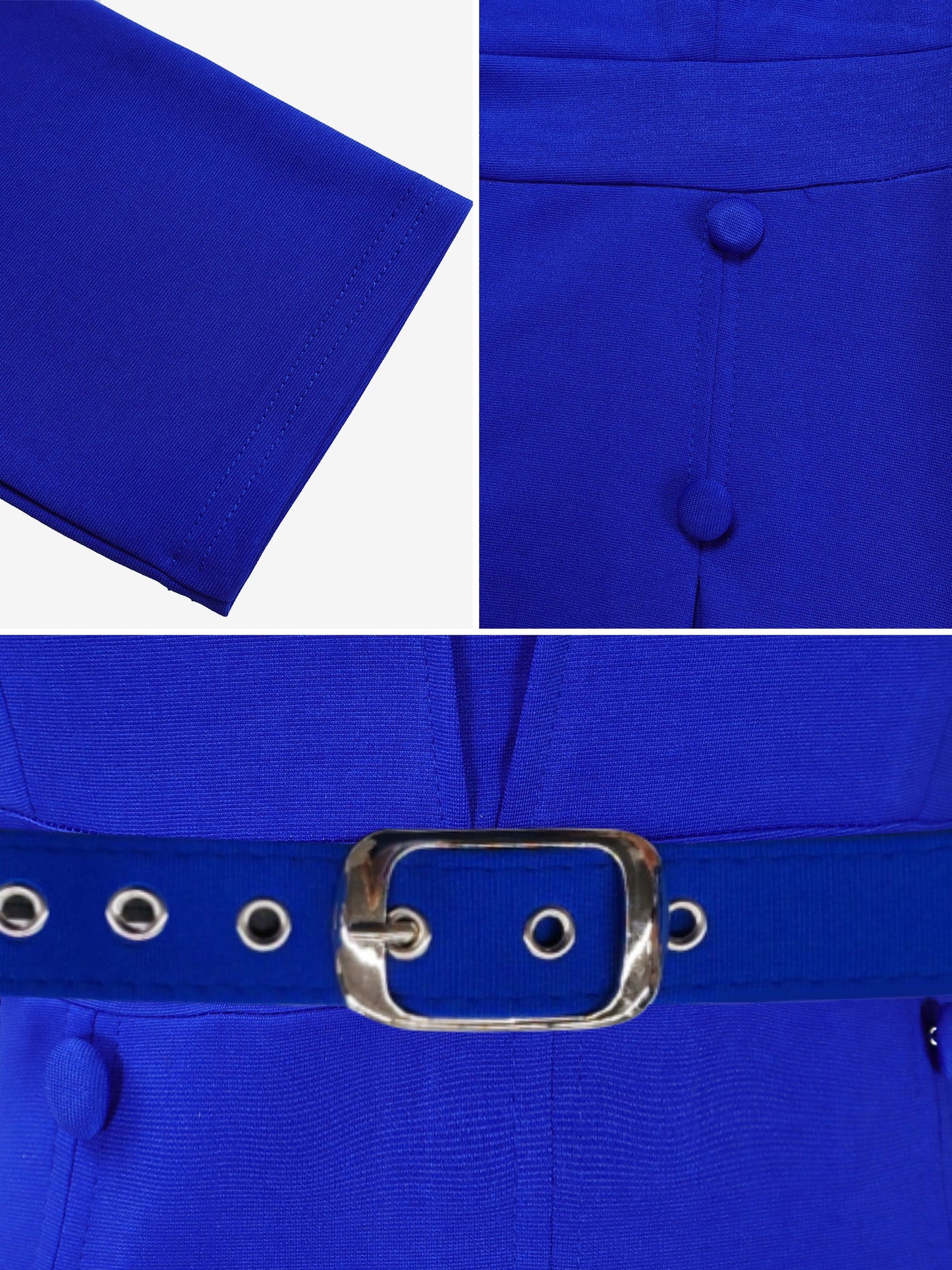 Solid Color 3/4 Sleeves Belted Pleated Midi Dress