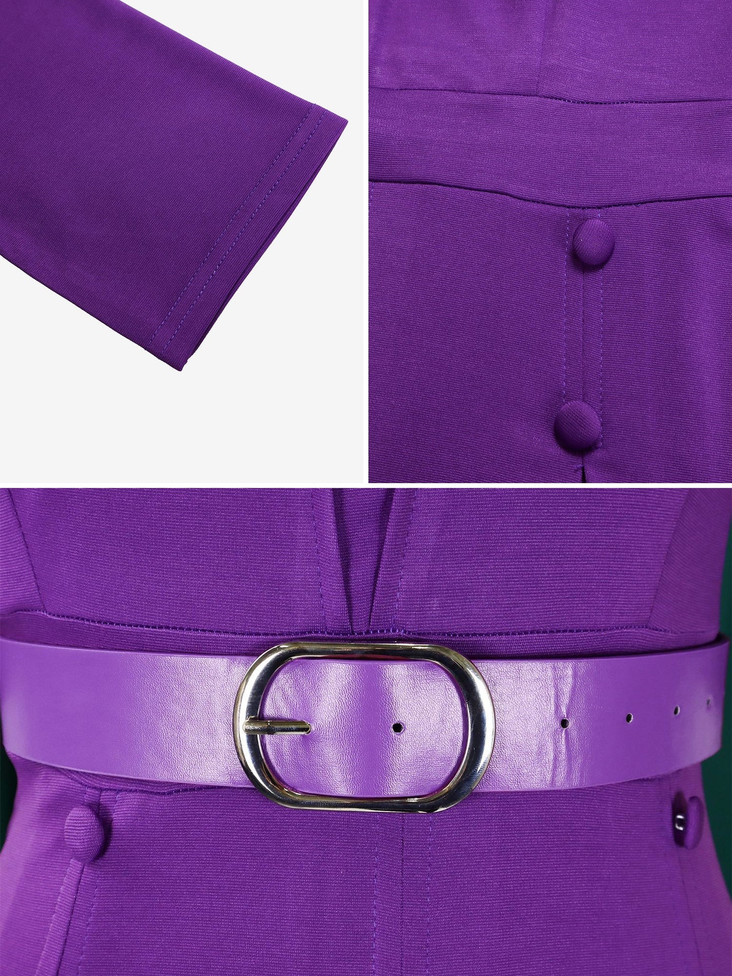 Solid Color 3/4 Sleeves Belted Pleated Midi Dress