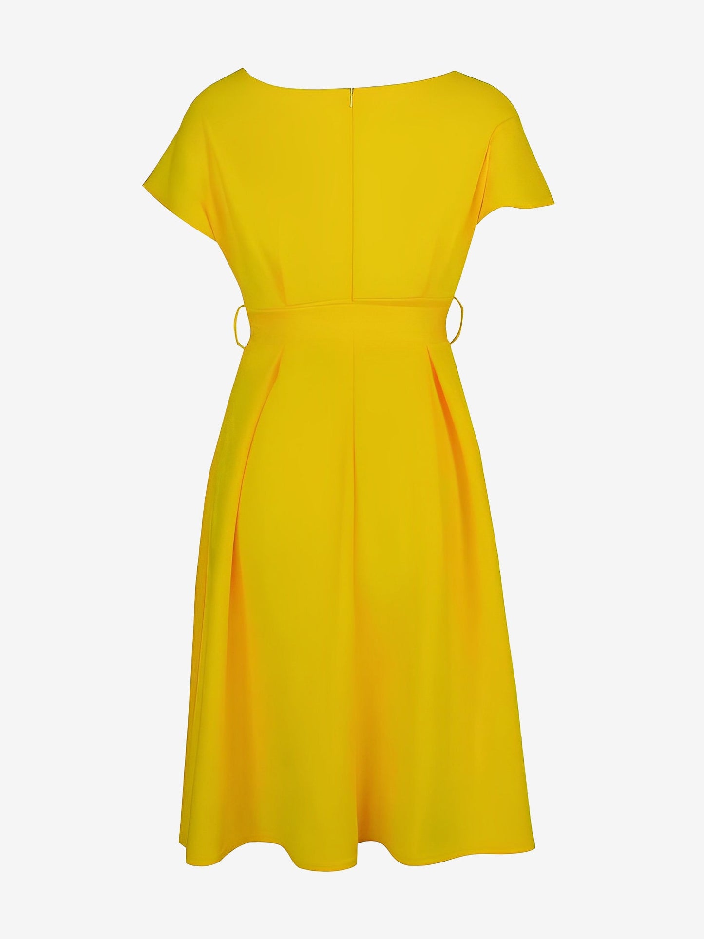 V Neck Solid Color Short Sleeve Tie Waist Dress
