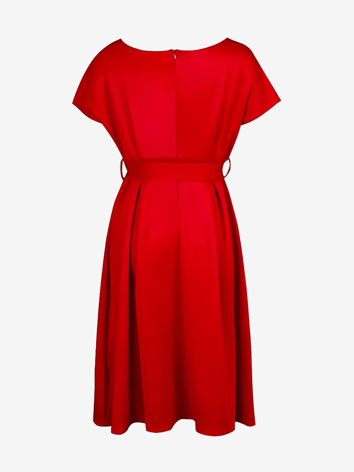 V Neck Solid Color Short Sleeve Tie Waist Dress
