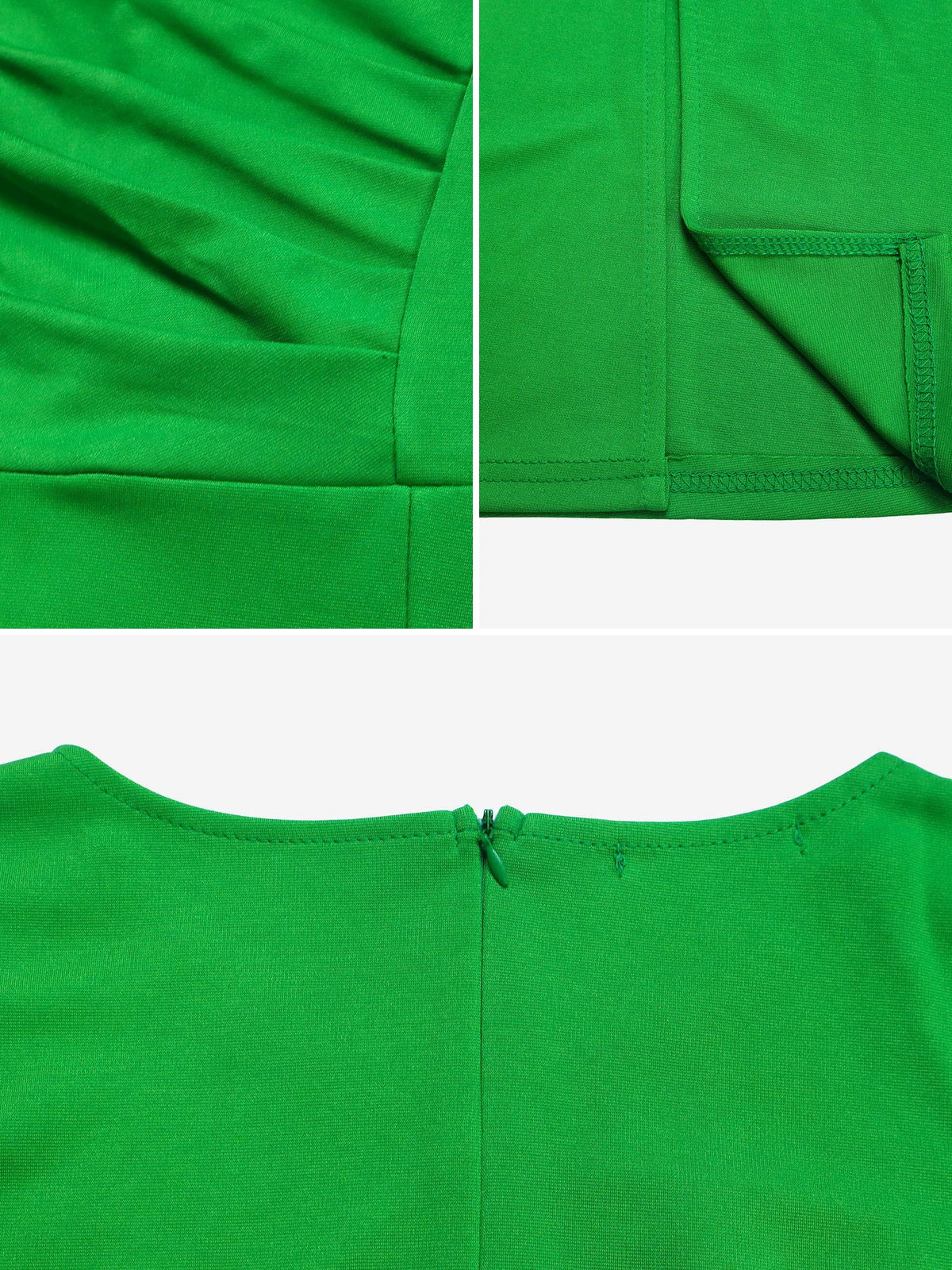 Solid Color Puff Sleeves Ruched Belted Midi Dress
