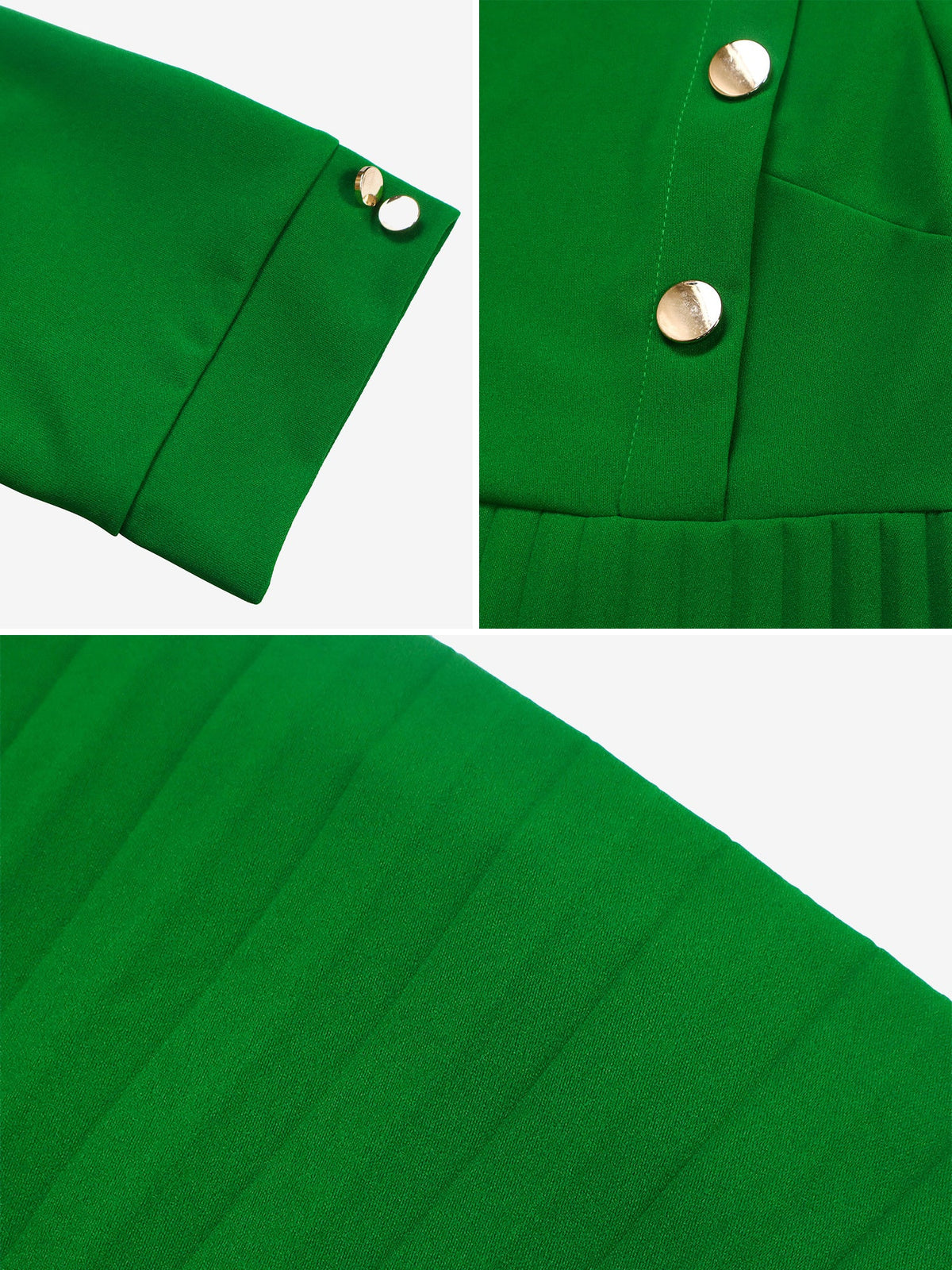 Solid Color Pleated Button Decor Belted Dress