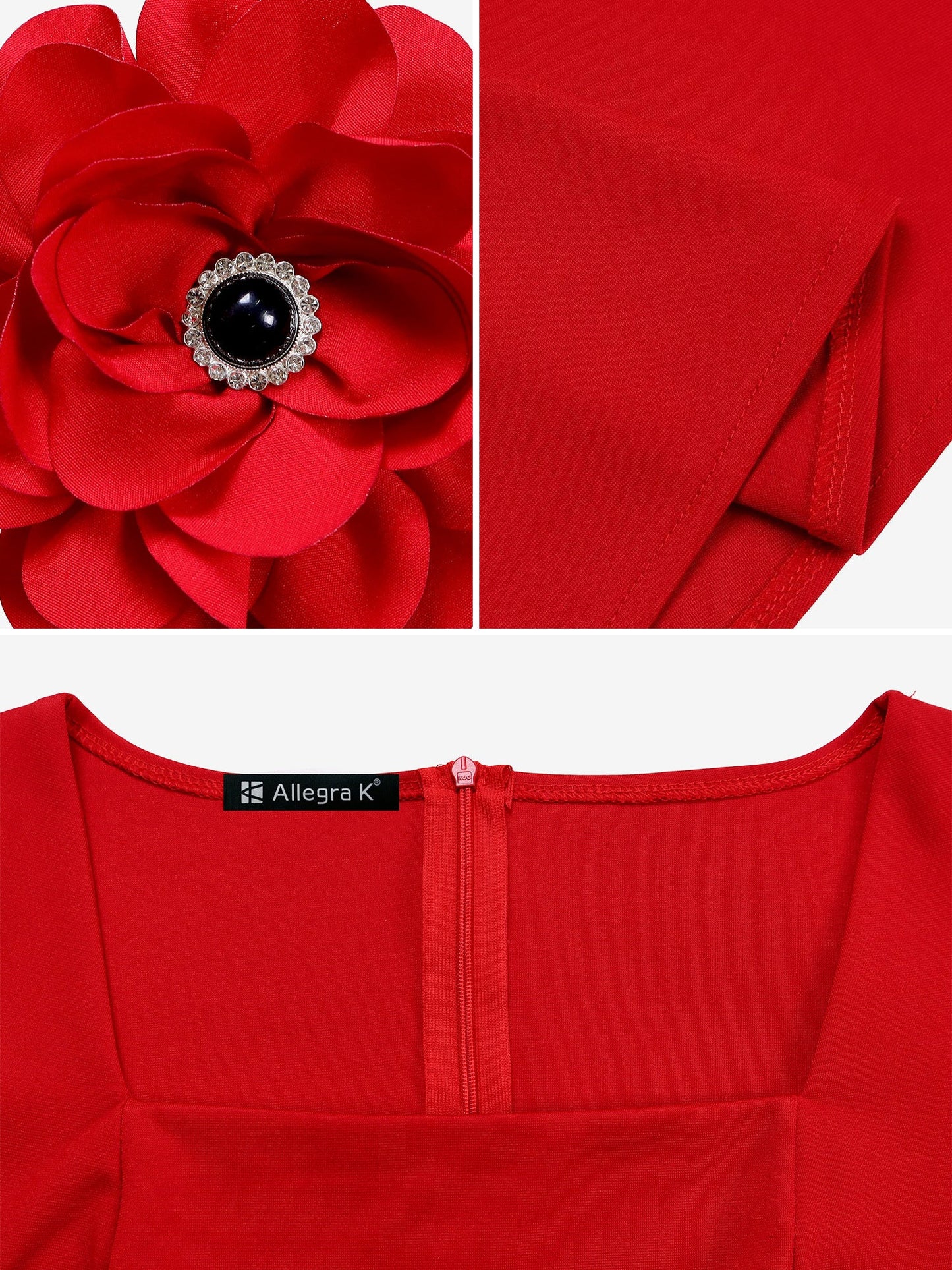 Square Neck Flower Ruffled Sleeves Belted Dress
