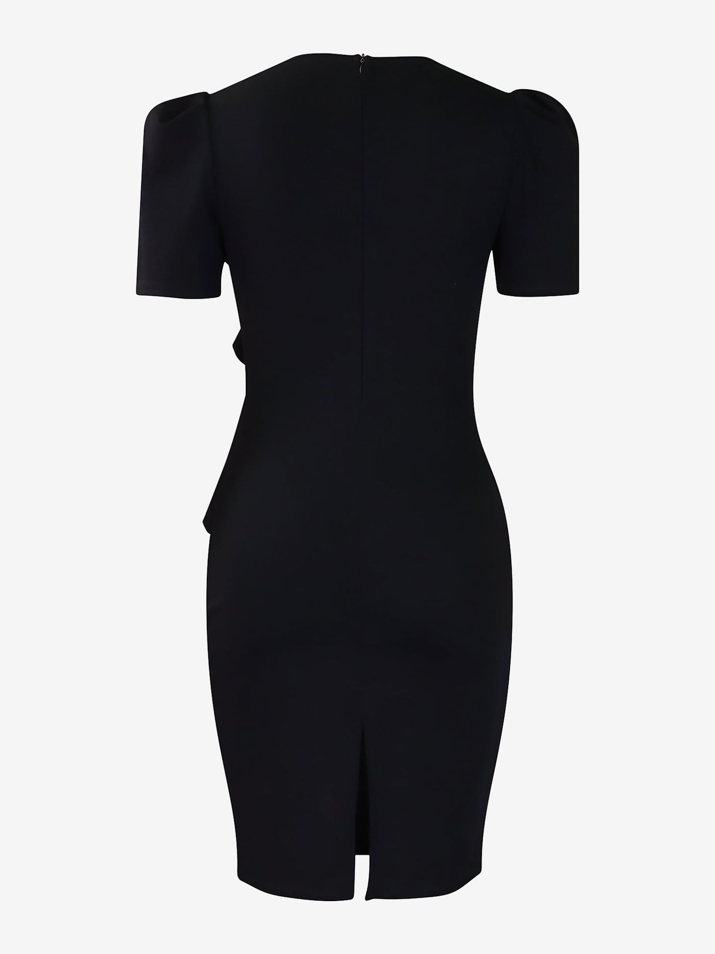 Solid Color Puff Sleeves Midi Sheath Dress