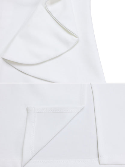 Solid Color Puff Sleeves Midi Sheath Dress