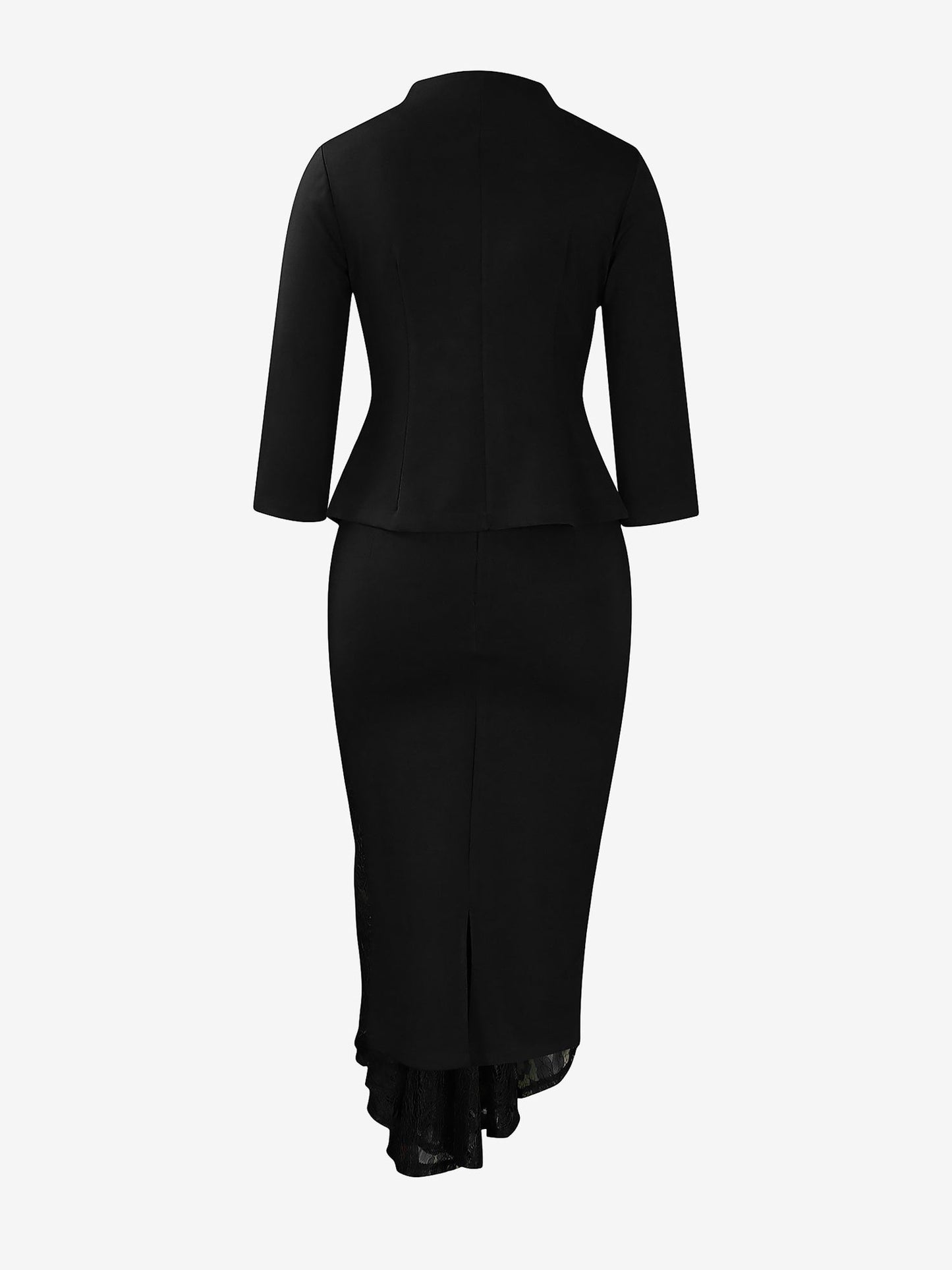 2 Pieces 3/4 Sleeves Blazer & Lace Ruffled Midi Pencil Skirt Set