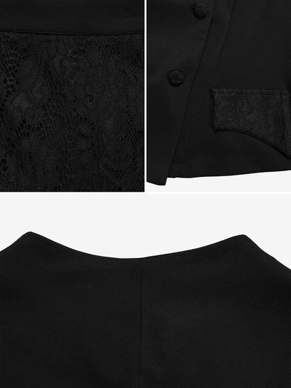 2 Pieces 3/4 Sleeves Blazer & Lace Ruffled Midi Pencil Skirt Set
