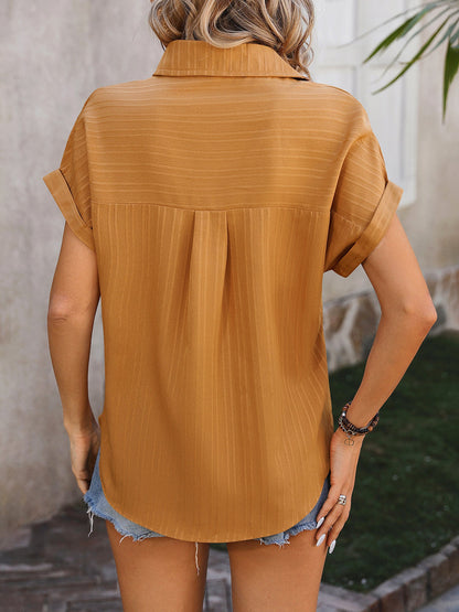 Drop Shoulder Short Sleeve Textured Casual Blouse