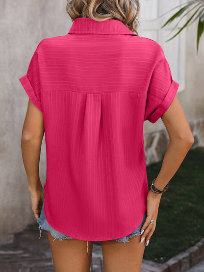 Drop Shoulder Short Sleeve Textured Casual Blouse