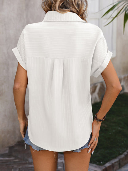 Drop Shoulder Short Sleeve Textured Casual Blouse