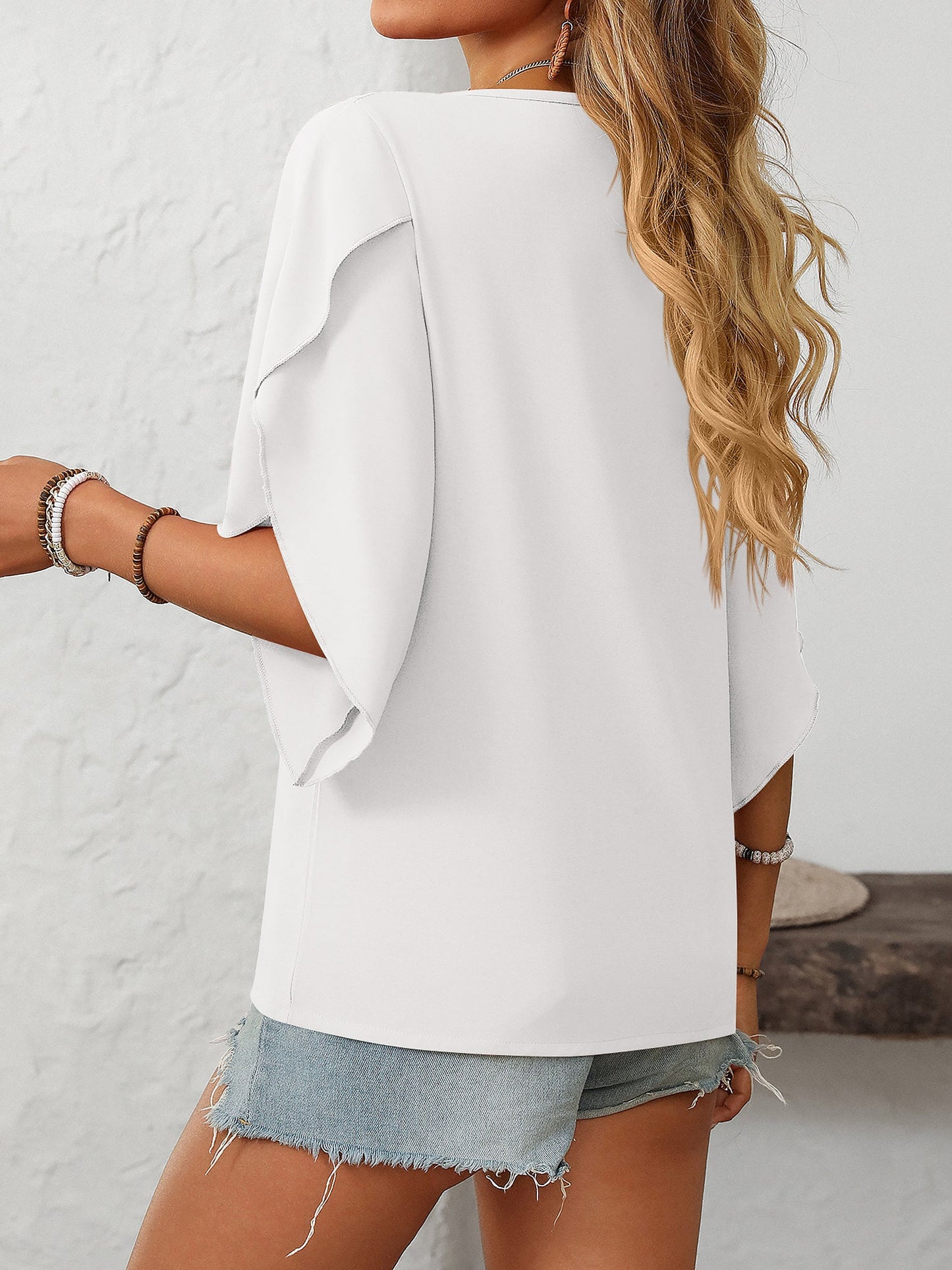 Trendy Irregular Neck Chiffon 3/4 Sleeve Casual Office Blouse