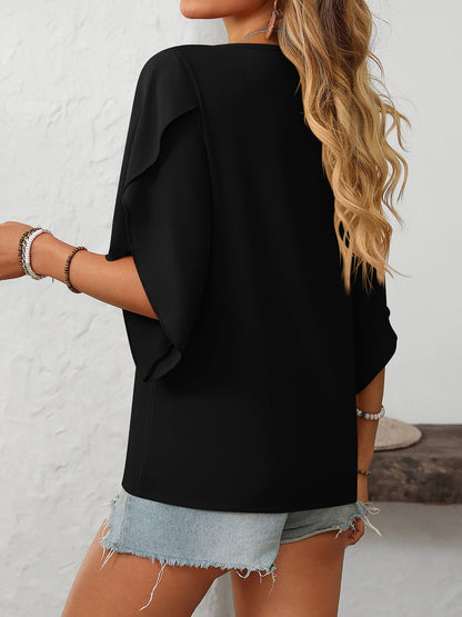Trendy Irregular Neck Chiffon 3/4 Sleeve Casual Office Blouse