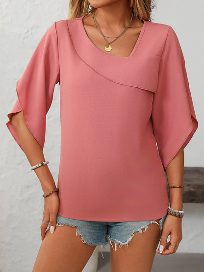 Trendy Irregular Neck Chiffon 3/4 Sleeve Casual Office Blouse