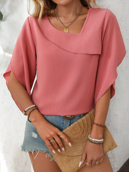 Trendy Irregular Neck Chiffon 3/4 Sleeve Casual Office Blouse