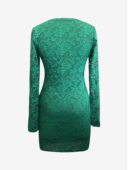 V Neck Lace Slim Fit Long Sleeve Bodycon Dress