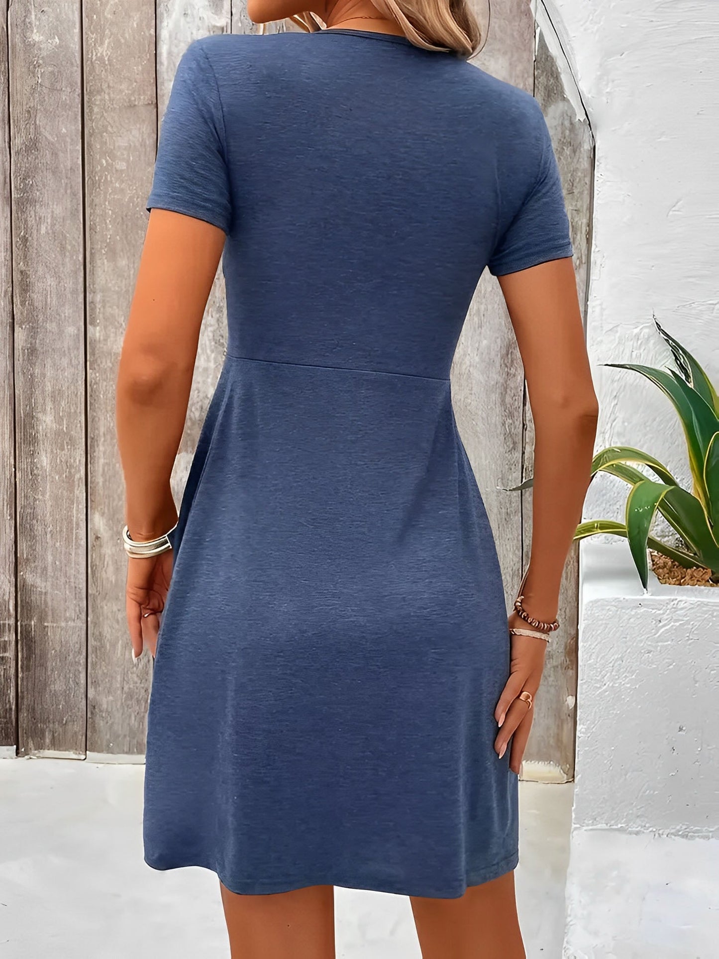 V Neck Short Sleeves Ruched Casual Mini Dress
