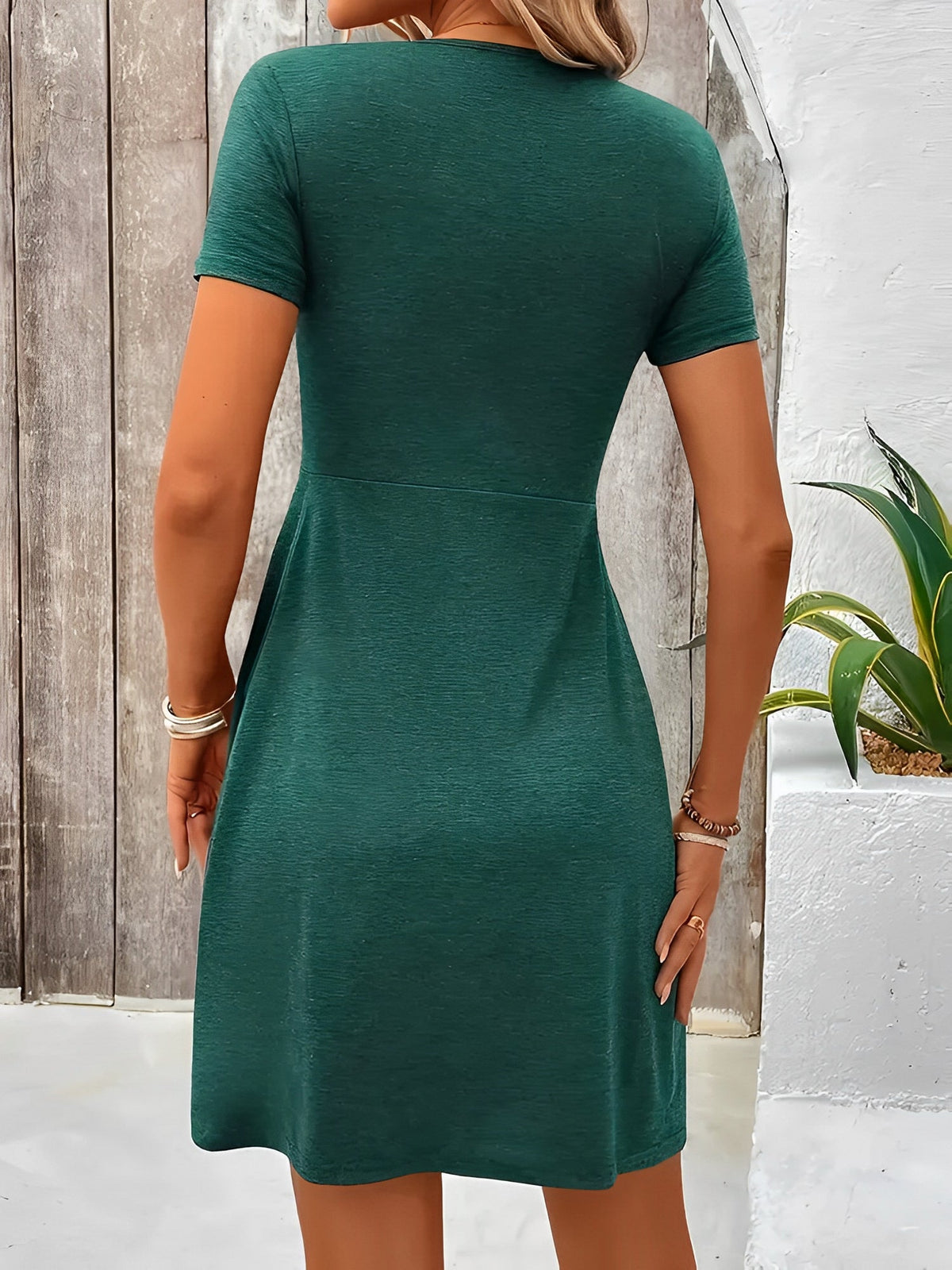 V Neck Short Sleeves Ruched Casual Mini Dress