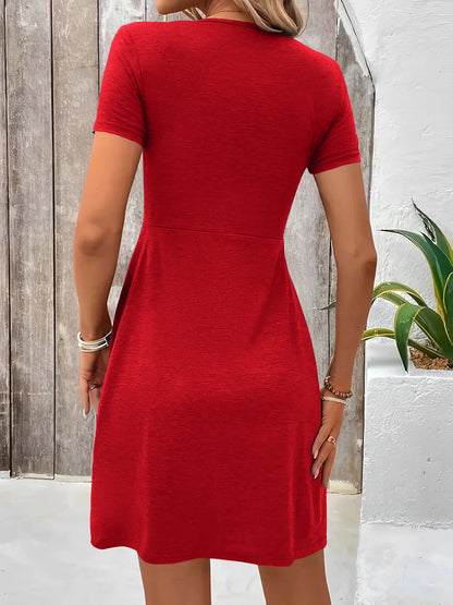 V Neck Short Sleeves Ruched Casual Mini Dress