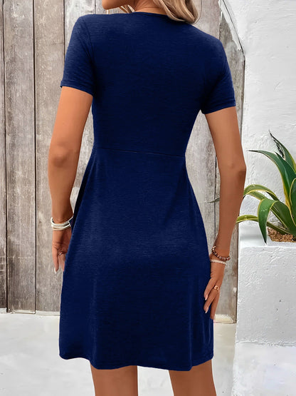 V Neck Short Sleeves Ruched Casual Mini Dress