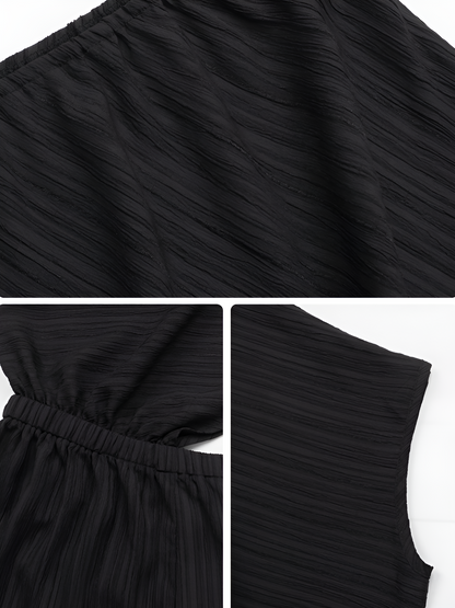 Textured One Shoulder Solid Color Rompers