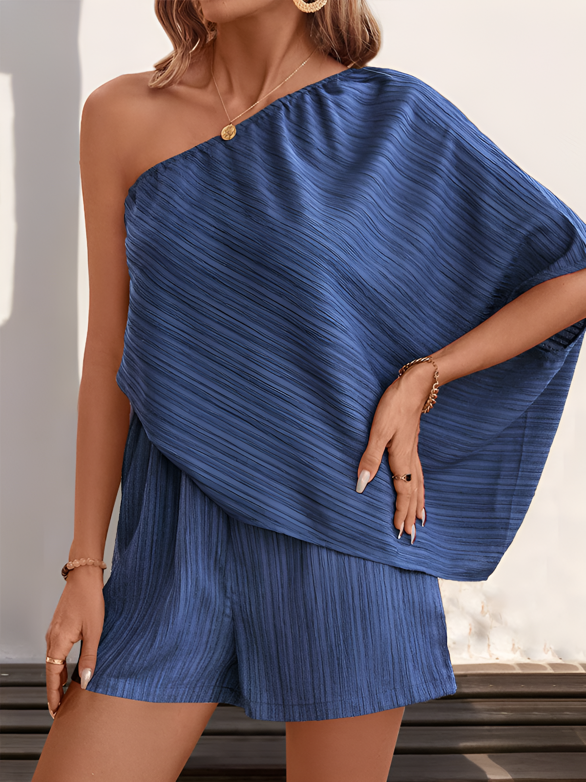 Textured One Shoulder Solid Color Rompers