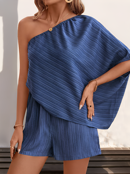 Textured One Shoulder Solid Color Rompers