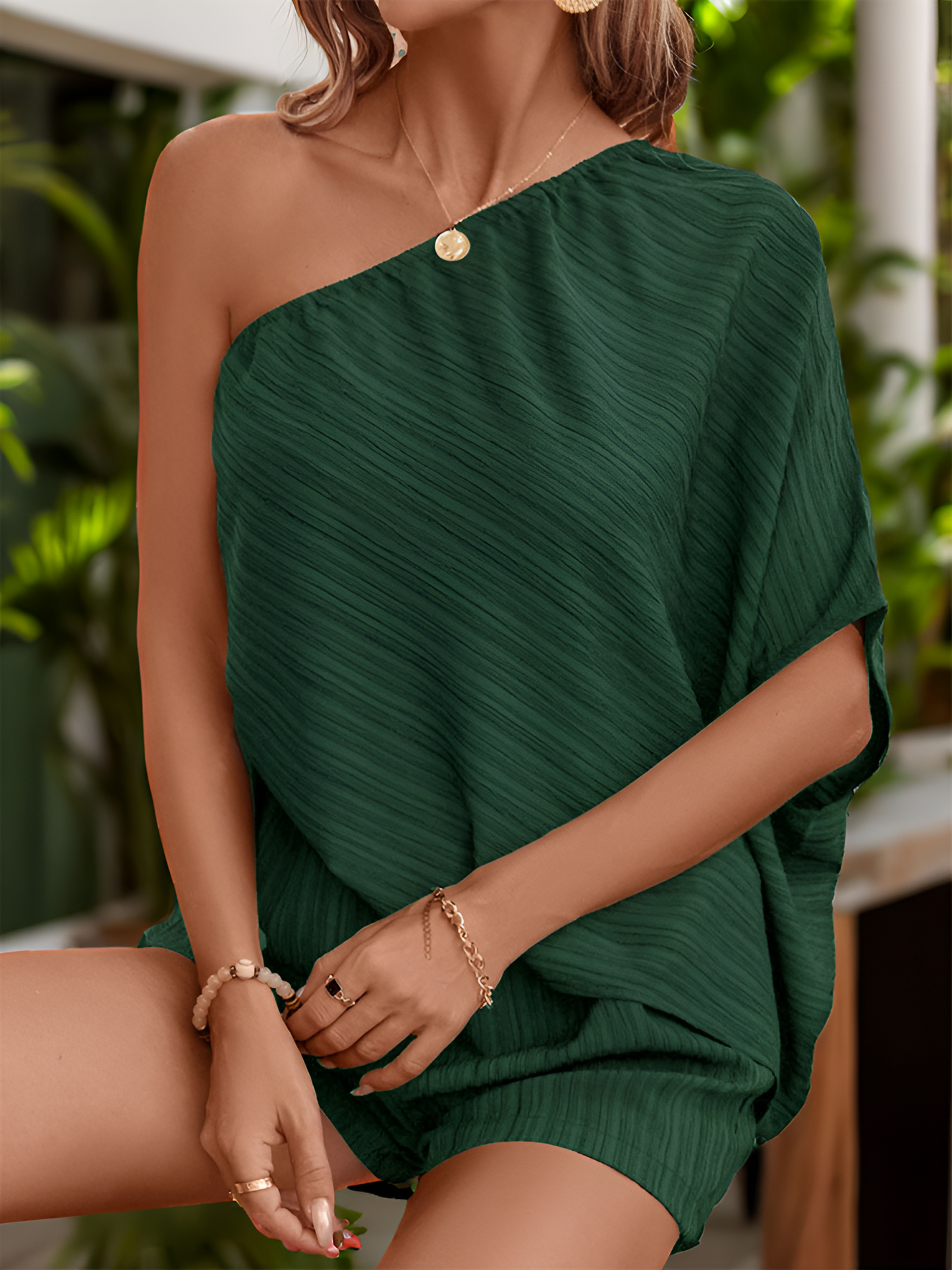 Textured One Shoulder Solid Color Rompers