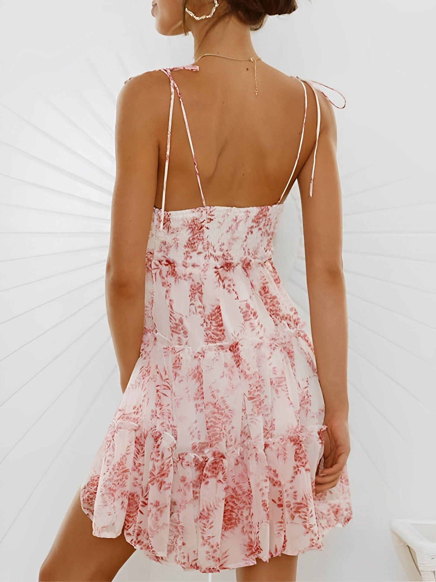 Lace-Up Spaghetti Straps Smocked Tiered Mini Dress