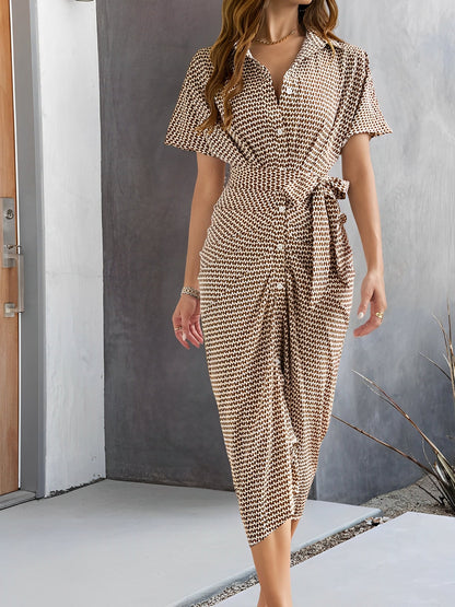 Lapel Button Down Short Sleeves Shirt Dress