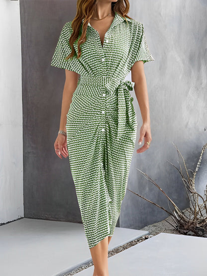 Lapel Button Down Short Sleeves Shirt Dress