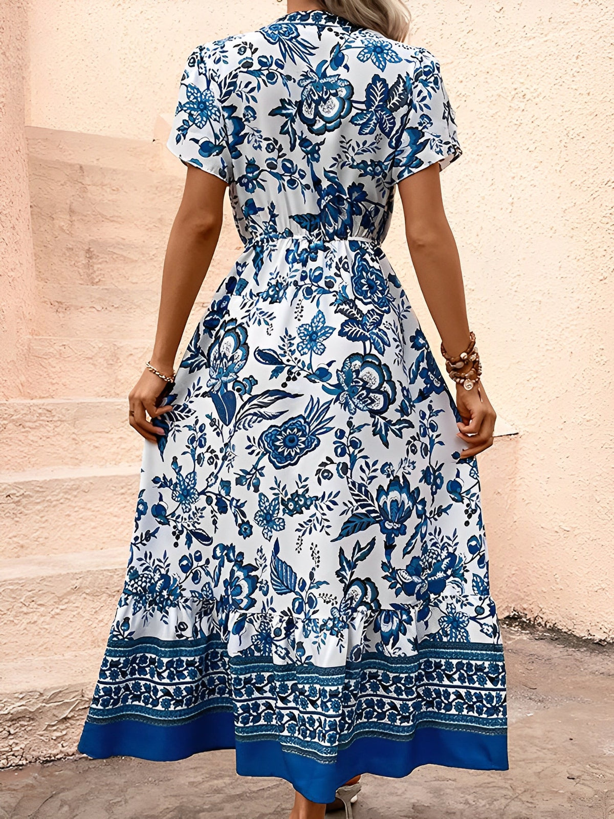 Floral Boho Short Sleeves A-Line Maxi Dress