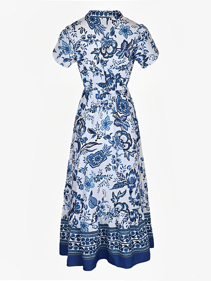 Floral Boho Short Sleeves A-Line Maxi Dress