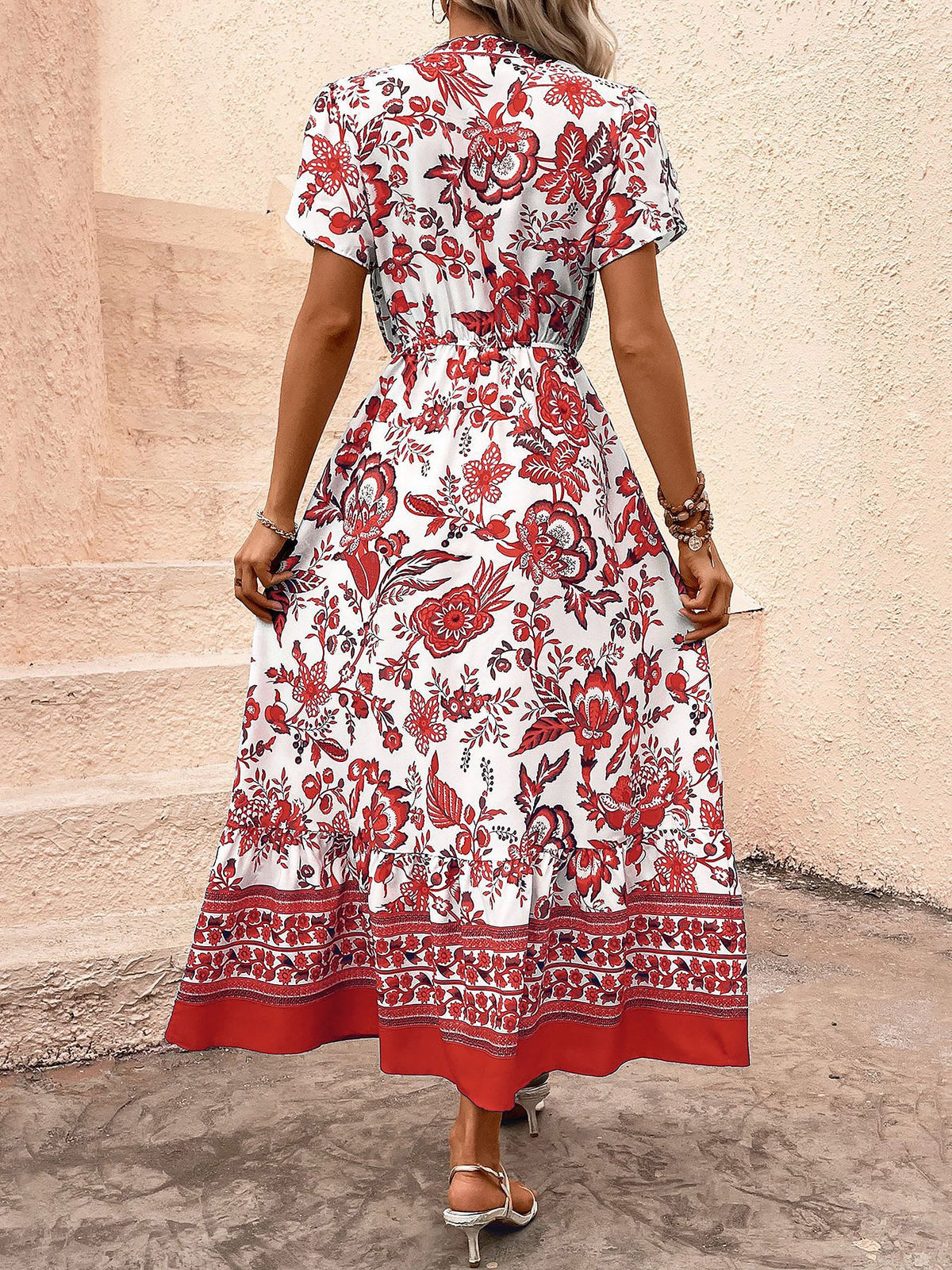 Floral Boho Short Sleeves A-Line Maxi Dress